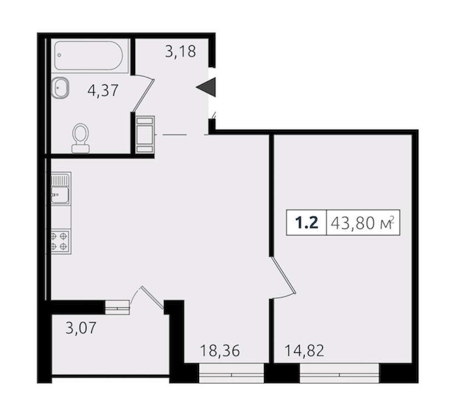 1-комнатная квартира 41.07 м², 13/14 эт., ЖК «Чёрная речка»